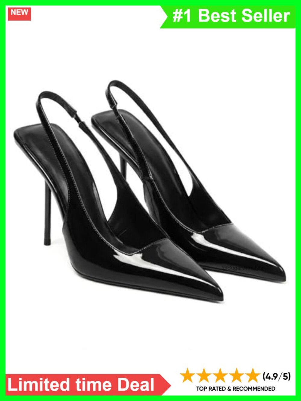 Patent Leather Slingback Heels Pointed Toe Stiletto Pumps
